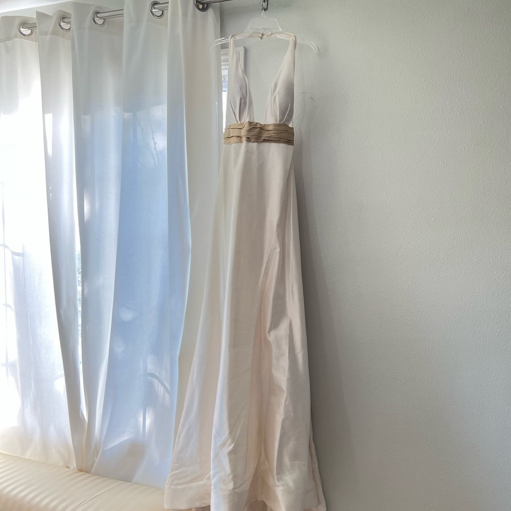 Ivory Gold Silk Wedding Evening Gown